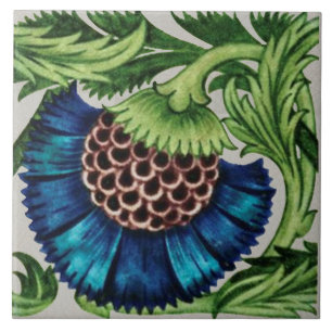 Azulejo De Cerâmica segundo do Par do Floral Azul Repro Antique De Mor