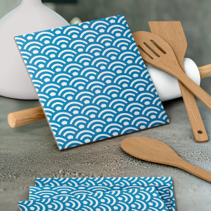 Azulejo De Cerâmica Seigaiha, Ondas, Japonês, Azul e Branco