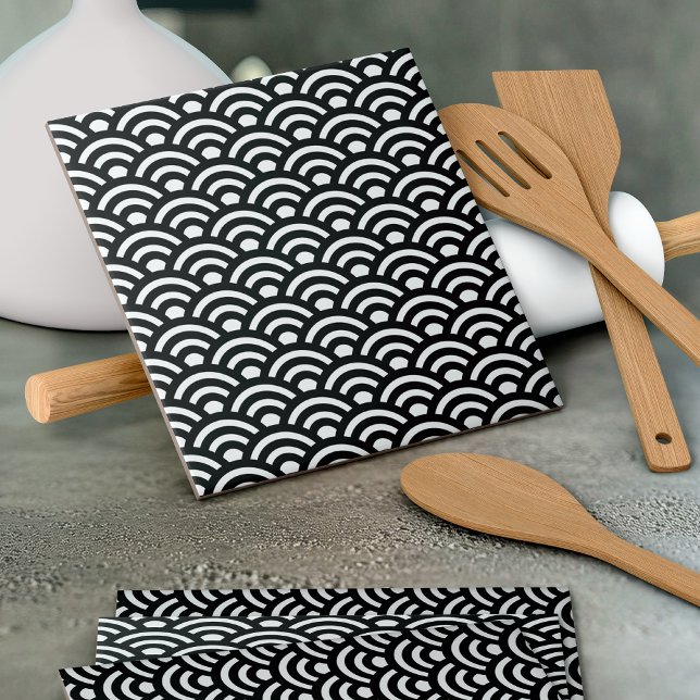 Azulejo De Cerâmica Seigaiha, Waves, Japanese, Black and White (Criador carregado)