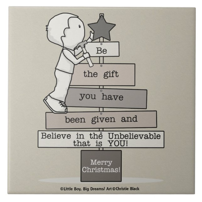 Azulejo De Cerâmica Seja a Árvore de Natal do Presente (Tan) (Frente)