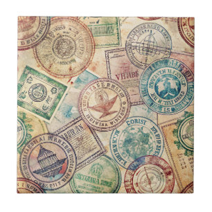 Azulejo De Cerâmica Selo de Passaporte Rústico Padrão de Viagem (1)