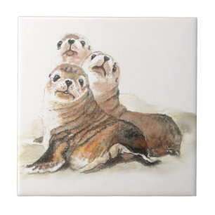 Azulejo De Cerâmica Selos De Aquarela Cócica Animais