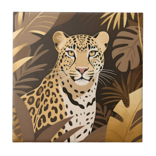 Azulejo De Cerâmica Selva Boho da Onça Dourada Vida Selvagem