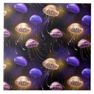 Azulejo De Cerâmica Sem costura com águas-vivas brilhantes