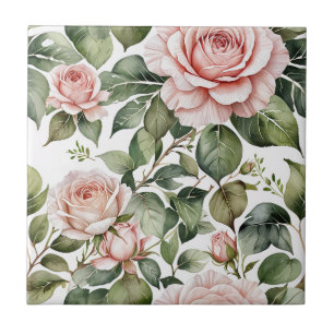 Azulejo de cerâmica sem costura, de rosas rosa pál