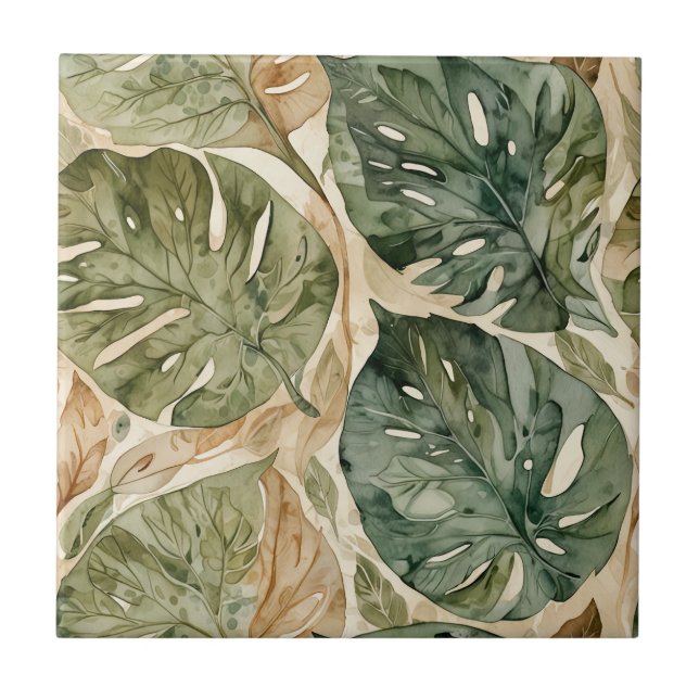 Azulejo de cerâmica sem costura Monstera Verde (Frente)