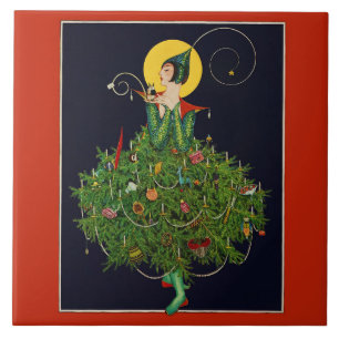 AZULEJO DE CERÂMICA  SENHORA COM NATAL PRESTA A FASHION DE BELEZA ART D