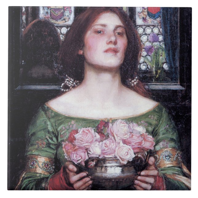 Azulejo De Cerâmica Senhora e Rosas, John William Waterhouse (Frente)