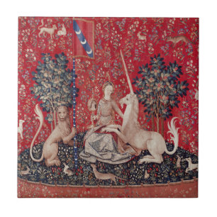 Azulejo De Cerâmica Senhora e Unicórnio da Tapeçaria Medieval