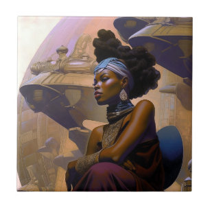 Azulejo De Cerâmica Senhora Futurística Americana Africana