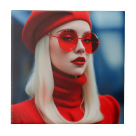 Azulejo De Cerâmica Senhora Loira em Vermelho