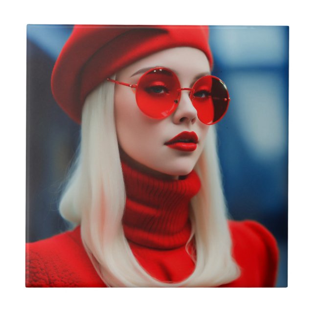 Azulejo De Cerâmica Senhora Loira em Vermelho (Frente)