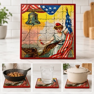 Azulejo De Cerâmica Senhora Vintage, Águia, Bandeira e Mosiac da Liber