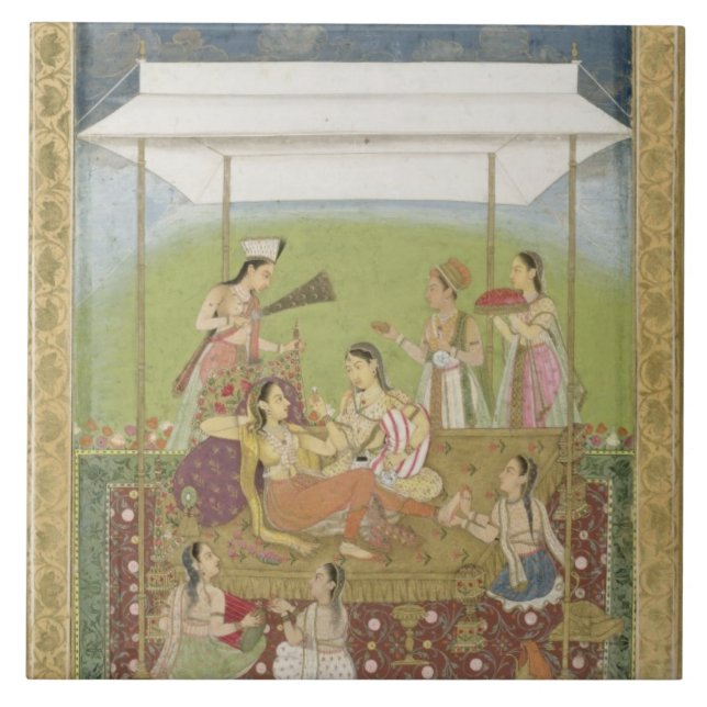 Azulejo De Cerâmica Senhoras que escutam a música em um jardim, da (Frente)