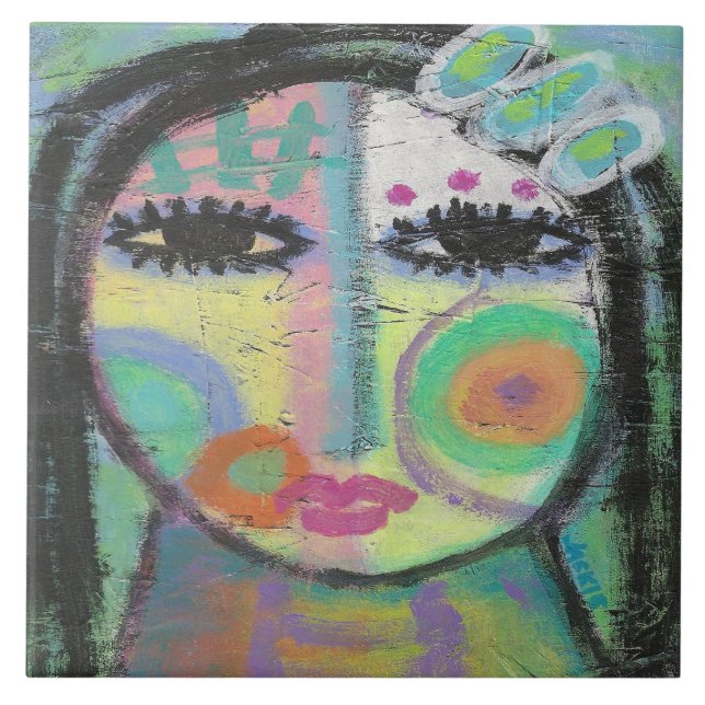 Azulejo De Cerâmica Sentindo pintura em acrílico de Abstrato Groovy no (Frente)