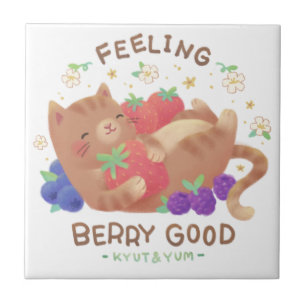 Azulejo De Cerâmica Sentindo-se Muito Bem: Gatinho Fofo com Frutas Ver