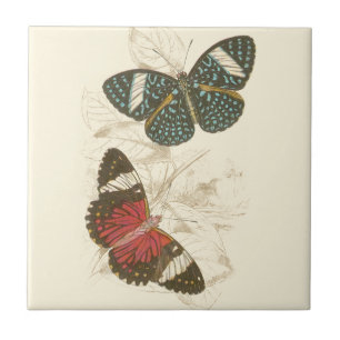 Azulejo De Cerâmica Sepia deixa com borboletas coloridas