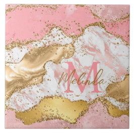 Azulejo De Cerâmica Sequências Douradas e cor-de-rosa