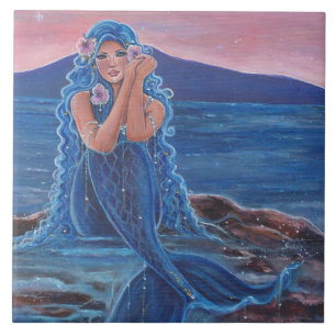 Azulejo De Cerâmica Sereia azul de Daydreamer de Renee Lavoie