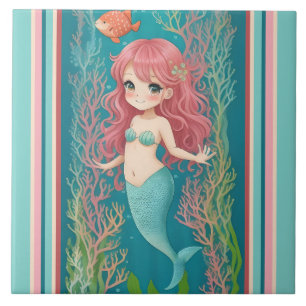 Azulejo De Cerâmica Sereia Bonita - Rapariga de Cartografia Redhead co