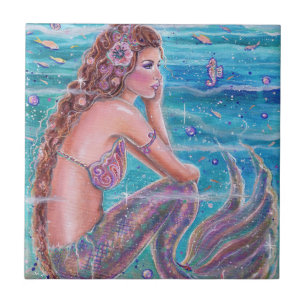 Azulejo De Cerâmica Sereia com arte marinha por Renee Lavoie