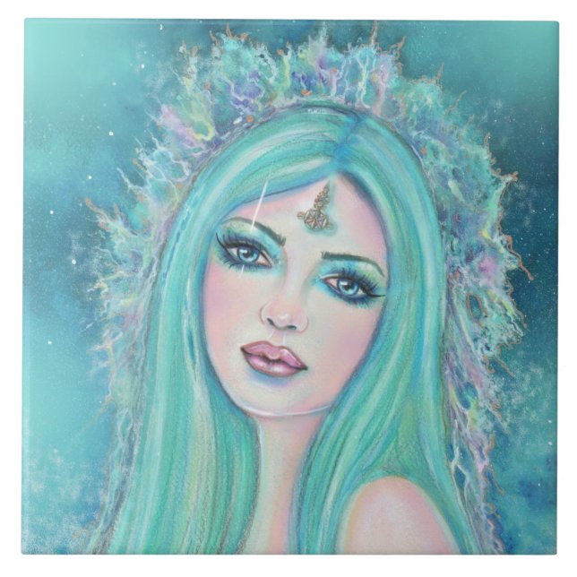 Azulejo De Cerâmica Sereia com arte marinha por Renee Lavoie (Frente)