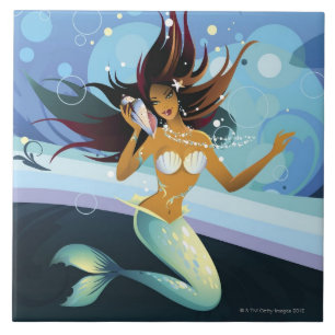 Azulejo De Cerâmica Sereia com escudo à orelha