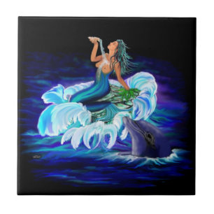 Azulejo De Cerâmica Sereia com golfinho