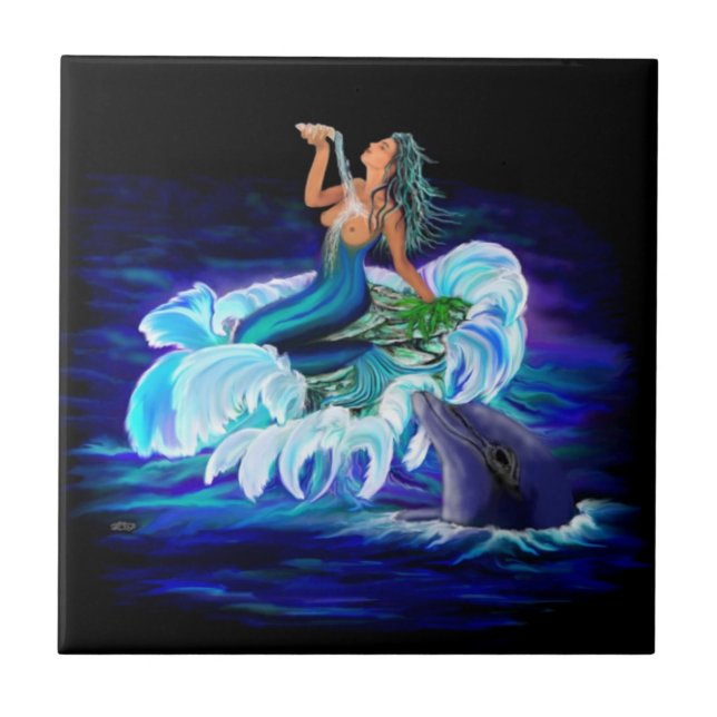 Azulejo De Cerâmica Sereia com golfinho (Frente)