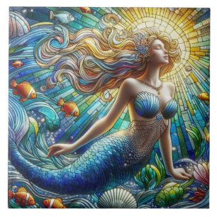 Azulejo De Cerâmica Sereia de Vidro Manchado