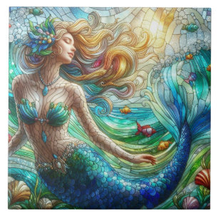 Azulejo De Cerâmica Sereia de Vidro Manchado
