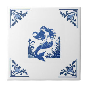 Azulejo De Cerâmica Sereia Delft Blue e White Floral Cantos
