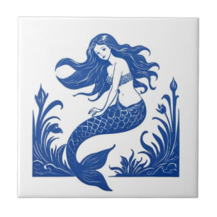 Azulejo De Cerâmica Sereia Delft Blue e White Sea Ocean Life
