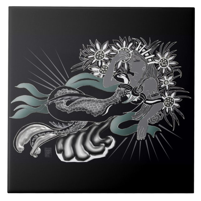 Azulejo De Cerâmica sereia do nouveau (Frente)