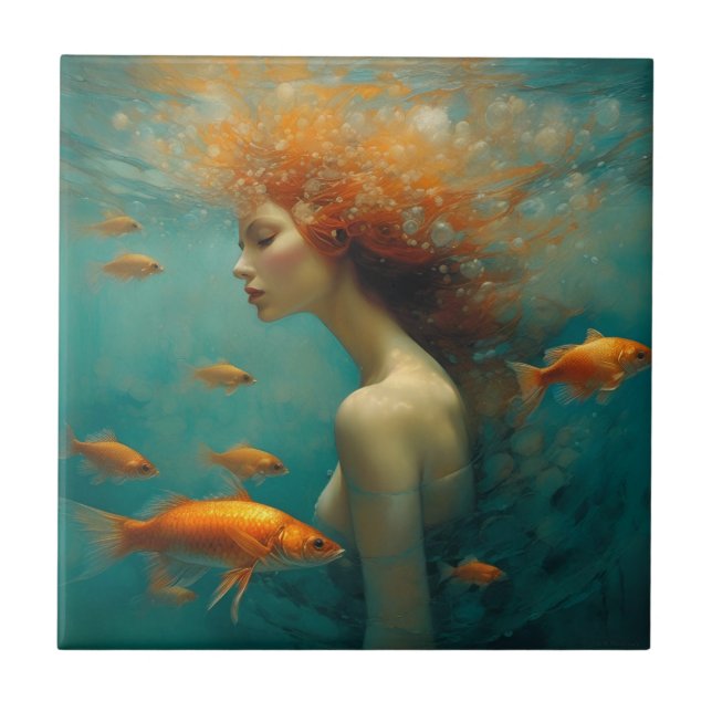 Azulejo De Cerâmica Sereia e Peixe-gato (Frente)