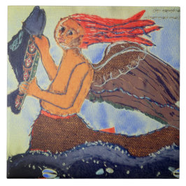 Azulejo De Cerâmica Sereia Fantástica com um peixe