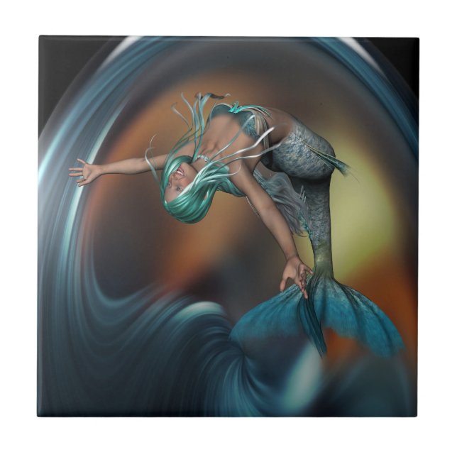 Azulejo De Cerâmica Sereia Gira Nadando Alegremente (Frente)