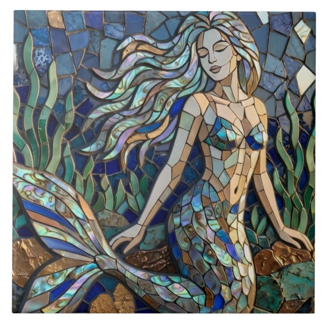 Azulejo De Cerâmica Sereia Mosaico (Frente)