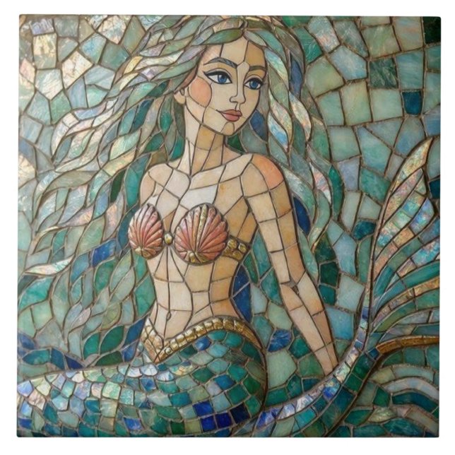 Azulejo De Cerâmica Sereia Mosaico (Frente)
