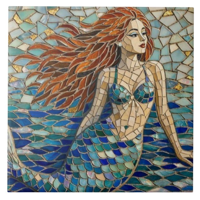 Azulejo De Cerâmica Sereia Mosaico (Frente)