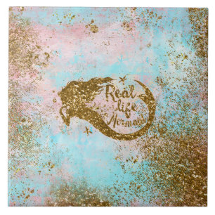 Azulejo De Cerâmica Sereia real do ouro do brilho da Vida da sereia