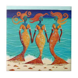 Azulejo De Cerâmica Sereias Mosaico nas Areias Egípcias