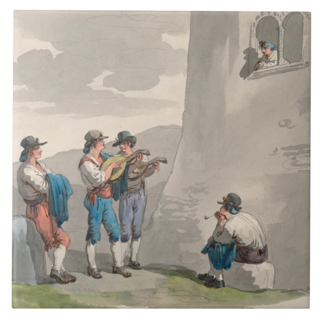 Azulejo De Cerâmica Serenade (Canções de Amor) (Cena Romântica) (Frente)