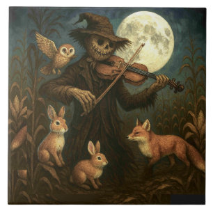 Azulejo De Cerâmica Serenata de espantalho de lua