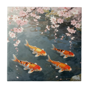 Azulejo De Cerâmica Serenidade de Cerejeira em Lago de Koi