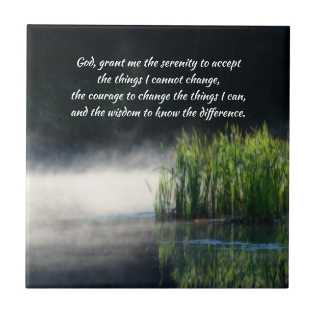 Azulejo De Cerâmica Serenity Prayer Cattails In Mist Inspirational  (Frente)