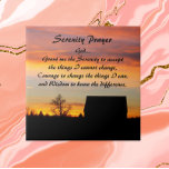 Azulejo De Cerâmica Serenity Prayer Sunset Silhouscape<br><div class="desc">Azulejo cerâmico com a imagem fotográfica de um pôr do sol colorido,  rural e silhuetas escuras,  juntamente com as palavras inspiradoras da Oração Serenitária. Selecione o tamanho do seu azulejo. Faz um presente ponderado para a família e os amigos.</div>