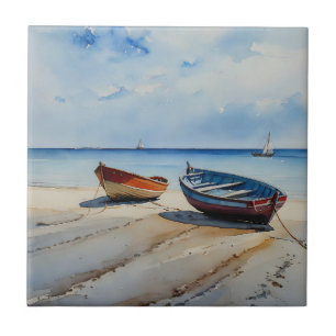 Azulejo De Cerâmica "Serenity Shores" Uma paisagem Por Aquarela Restan