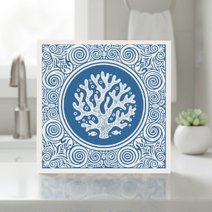 Azulejo De Cerâmica Série Coastal Life Coral em Renda Azul D1208