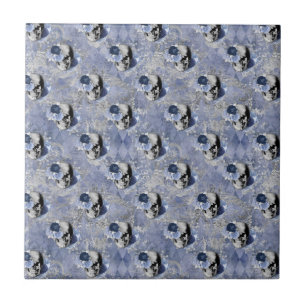 Azulejo De Cerâmica Série de Caveira Floral Azul Design 2